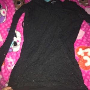 Black lace long sleeve shirt with cross on front